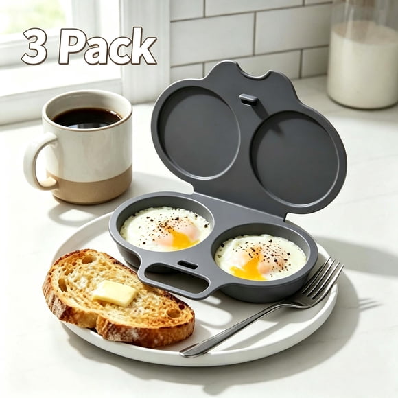 3‑Pack Microwave Egg Poacher, 2‑Cavity Food‑Grade Plastic Egg Cooker with Lid & Handle, Quick Breakfast Egg Maker for Poached & Steamed Eggs, Kitchen Gadget for Home Dorm Apartment Use