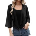 thumbnail image 1 of VEKDONE Femmes Uni Décontracté Chiffon Élégant Manches 3/4 Respirant Cardigan Chandail à Capuchon Veste Noir m, 1 of 9