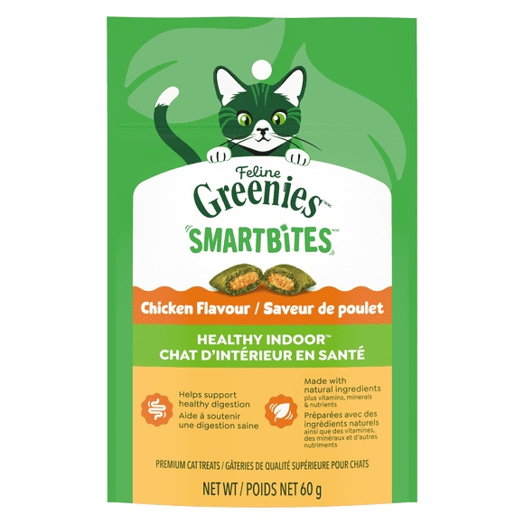 Gâteries naturelles pour chats adultes SMARTBITES Healthy Indoor saveur de poulet de la gamme FELINE GREENIES