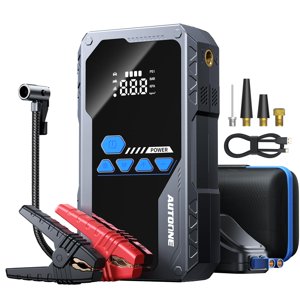 AUTOONE 6000A Sauter avec Air Compresseur (tous Gas/10L Diesel), 150PSI Démarreur de voiture Jumper Portable, Gonflateur de pneus de boîte de saut avec LED Lampe de poche, LCD Affichage, boîtier de stockage