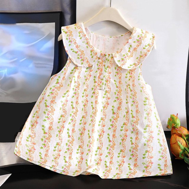 Économies d'Été! Robe d'Été pour Enfants, Robes Décontractées pour Filles en Liquidation, Robe Sans Manches à Col Rond pour Enfants, Robe d'Été Décontractée à Col de Poupée