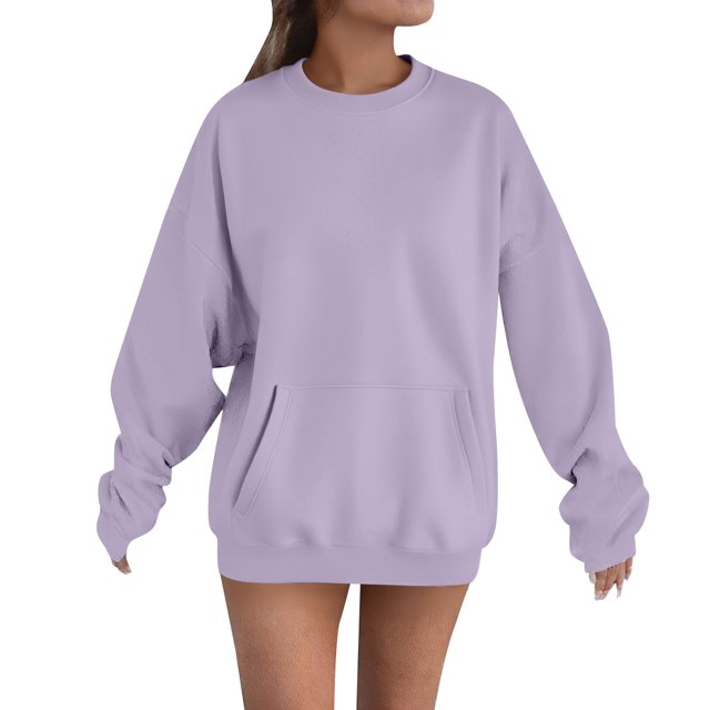 Breezora Chandail à Capuchon à Poche Surdimensionné pour Femmes, Col Rond, Chandail Décontracté Confortable, Taille P, Violet