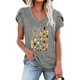thumbnail image 2 of Pompotops Femmes Été V-Cou Imprimé Floral Tops T-Shirts Casual Pétale Chemisier à Manches, 2 of 5