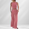 thumbnail image 3 of Ensemble Pantalon 2 Pcs Décontracté Col Rond Poches Tenue de Vacances (Noir S), 3 of 9