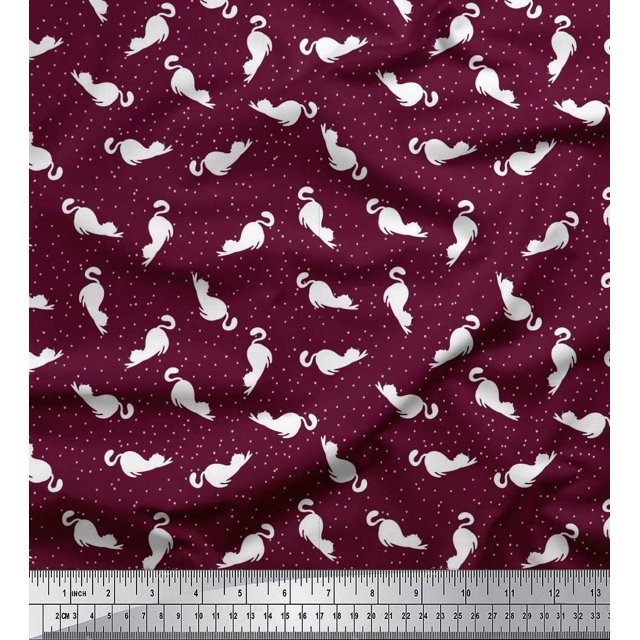 Soimoi polyester Crepe Fabric Floral & Cat Animal Print Fabric by the Yard 42 Inch Wide
