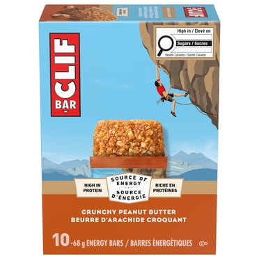 CLIF BAR Barres Énergétiques, Beurre d'Arachide Croquant, Barre Granola, Riche en Protéines, Contient 70 % d'Ingrédients Biologiques Boîte de 10 Barres