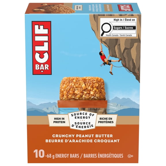 CLIF BAR Barres Énergétiques, Beurre d'Arachide Croquant, Barre Granola, Riche en Protéines, Contient 70 % d'Ingrédients Biologiques Boîte de 10 Barres