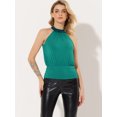 thumbnail image 3 of Unique Bargains Débardeur à Sequins Col Halter Couleur Unie pour Femmes Vert Lac m, 3 of 5