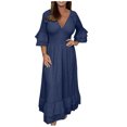 thumbnail image 2 of Robes pour Femmes Robe d'Été pour Femmes Nouvelle Allure Élégante à Col en V à Manches Mi-Longues Couleur Robe de Vacances en Liquidation, 2 of 6