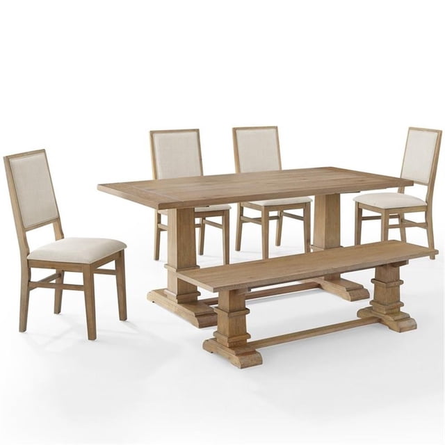 Pemberly Row 6-Piece Modern Wood Dining Set in Rustic Brown/Cream