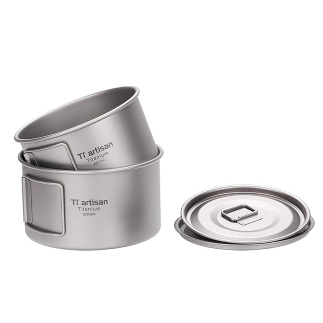 Titanium Bowl with Folding Handle Camping Bowl Dinner Food Container Outdoor Pan