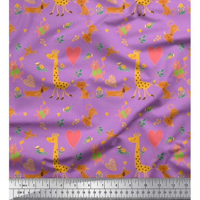 Soimoi Rayon Fabric Balloon,Floral & Cute Animals Cartoon Print Sewing Fabric Yard 42 Inch Wide