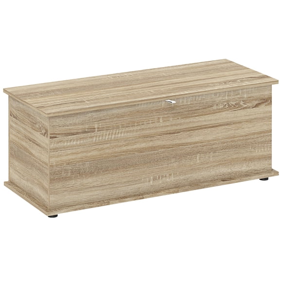 HOMCOM Lift Top Storage Chest with 2 Safety Hinges, Flip-Top Lid, Oak