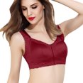 thumbnail image 1 of Women Wireless Anti-sagging Front Zip Breathable Satin Lace Hem Plus Size Bra, 1 of 1