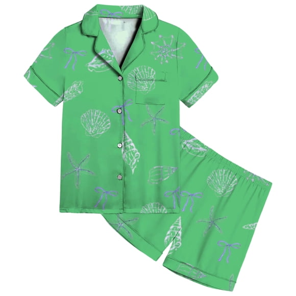 Sleepwear Set Soft Satin Pajamas With Ocean Bow Print Comfortable Wear Daily - For Holiday Trips