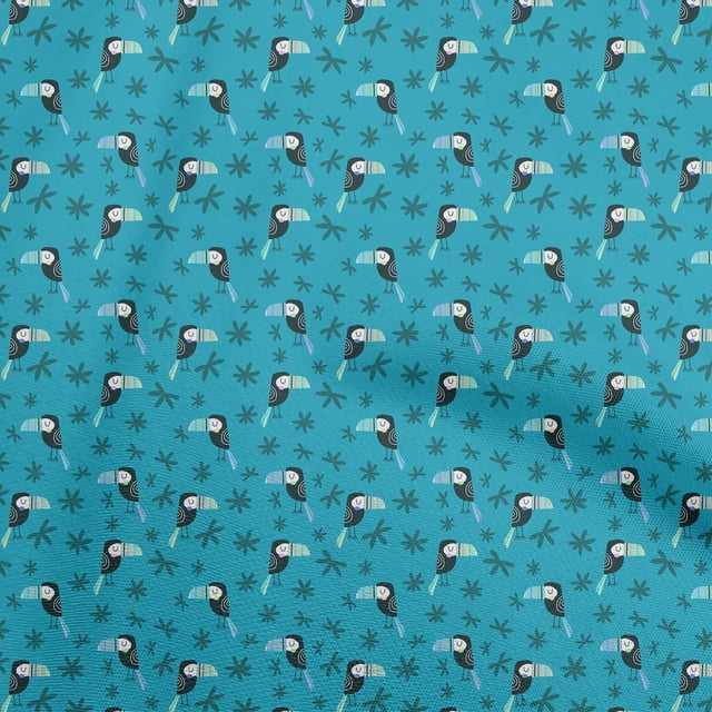 oneOone Polyester Spandex Turquoise Green Fabric Bird Dress Material Fabric Print Fabric By The Yard 56 Inch Wide