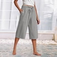 thumbnail image 2 of Kaemgyyd Womens Plus Size Capris Lounge Drawstring Cotton Linen Bermuda Shorts Flowy Wide Leg Beach Vaction Cropped Trousers, 2 of 6