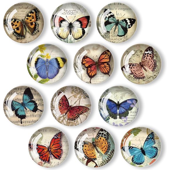 Poitvd Papillon 12 Pcs Aimants de Réfrigérateur en Verre, Aimants de Frigo Puissants pour Cuisine, École, Bureau Tableau Blanc, Armoire et Lave-Vaisselle