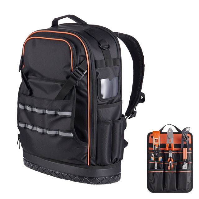 KFFKFF Tool Backpack, 65 Pockets, Heavy-duty Tools Storage Organizer Work Bags with Laptop Compartment & Molded Base, Electrician Jobsite Backpack