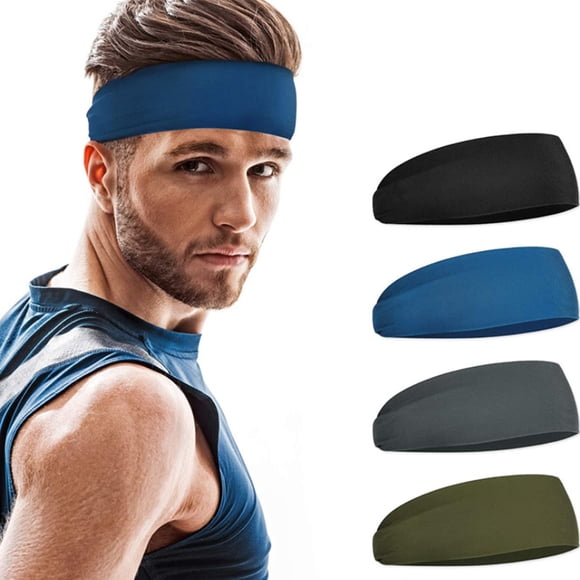 Athletic Mens Headband (4 Pack) - Lightweight Headbands for Men, Sweat Band, Moisture Wicking Head Band Sweatband for Helmet, Gym Accessories for Training Boxing Tennis Unisex Hairband