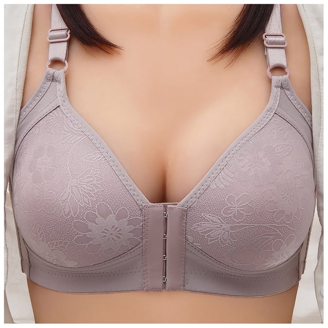 Kyusrd Front Open Bras For Women Full Coverage Wirefree Bra Button Closeure Bra For Mom Gift Nursing Underwear No Underwire Adjustable Strap V Neck Bras