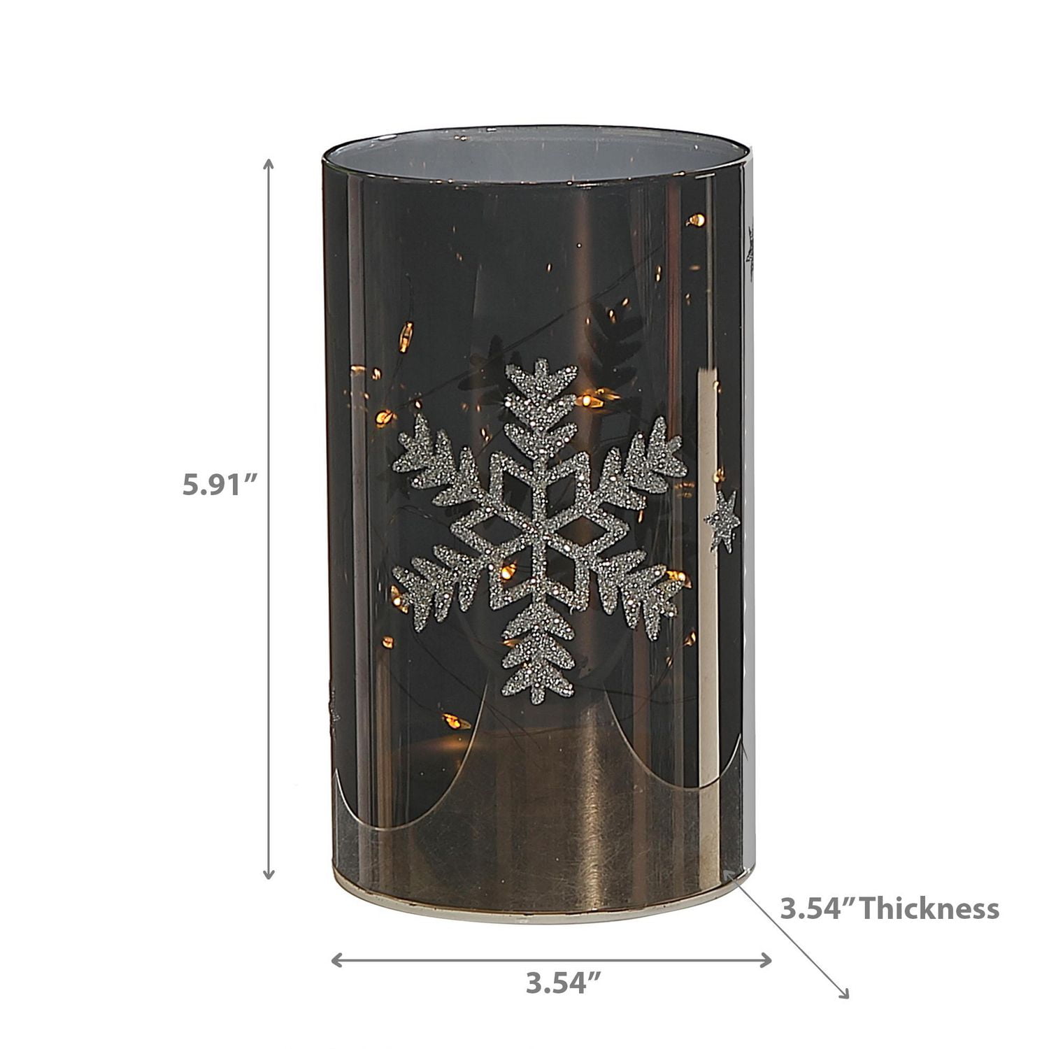 Support En Verre Cylindrique À Led 5,9" Petit Flocon De Neige Argenté