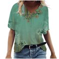 thumbnail image 1 of Birdeem T-Shirt à Col en V pour Femmes, Mode Décontractée, Grande Taille, Imprimé de Fleurs Pittoresques, 1 of 1