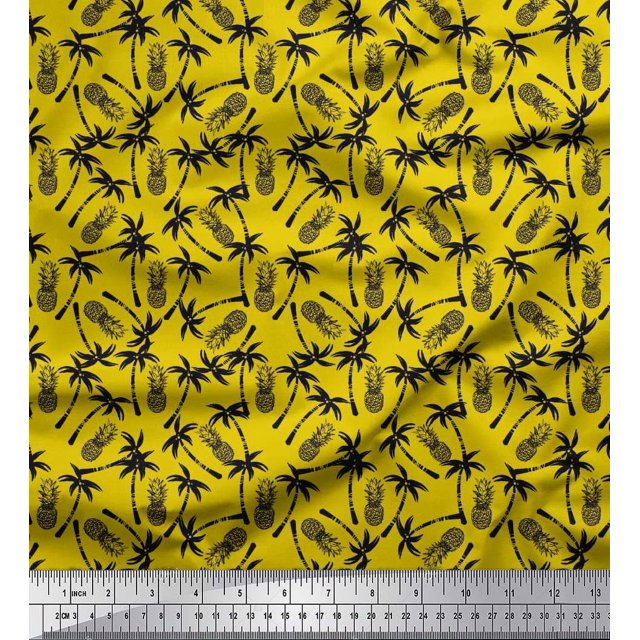 Soimoi Rayon Fabric Palm Tree & Pine Fruits Print Sewing Fabric Yard 42 Inch Wide