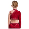 thumbnail image 4 of Manyakai Kids Girls Shiny Rhinestone Jazz Latin Modern Lyrical Dance Crop Tops Irregular Shoulder Burgundy 8, 4 of 7