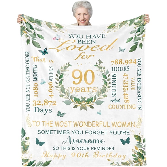 LHSHID Cadeaux de 90e Anniversaire pour Femmes Hommes Décorations de 90e Anniversaire Femmes Meilleures Idées de Cadeaux de 90e Anniversaire Cadeaux pour Femmes Fête des 90 Ans Cadeaux pour 90 Ans Couverture d'Anniversaire Cadeau 60"x80 Pouces