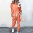 thumbnail image 3 of Mrat Pants Sets Women 2 Piece Outfits 2 Piece Jogging Sets Solid Polyester Long Sleeve Sweatsuits Sets Two Piece Track Suits Drawstring High Waist Pants Set Comfy Outfits E-Orange S, 3 of 5