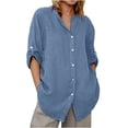thumbnail image 1 of Penkiiy Women's 3/4 Sleeve Collared Shirt Button Down Denim Blouse Tops S Blue, 1 of 6