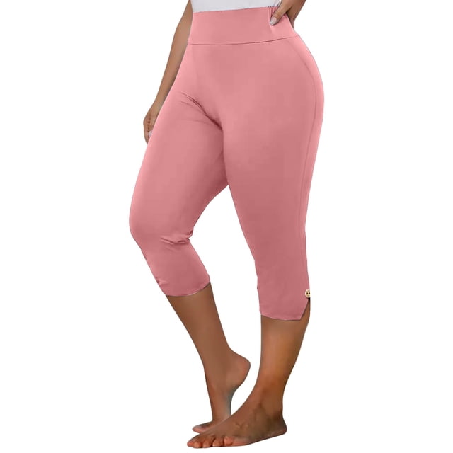 Timegard Yoga Leggings for Women High Waisted Button Solid Color Slim Capris Athletic Workout Gym Pants