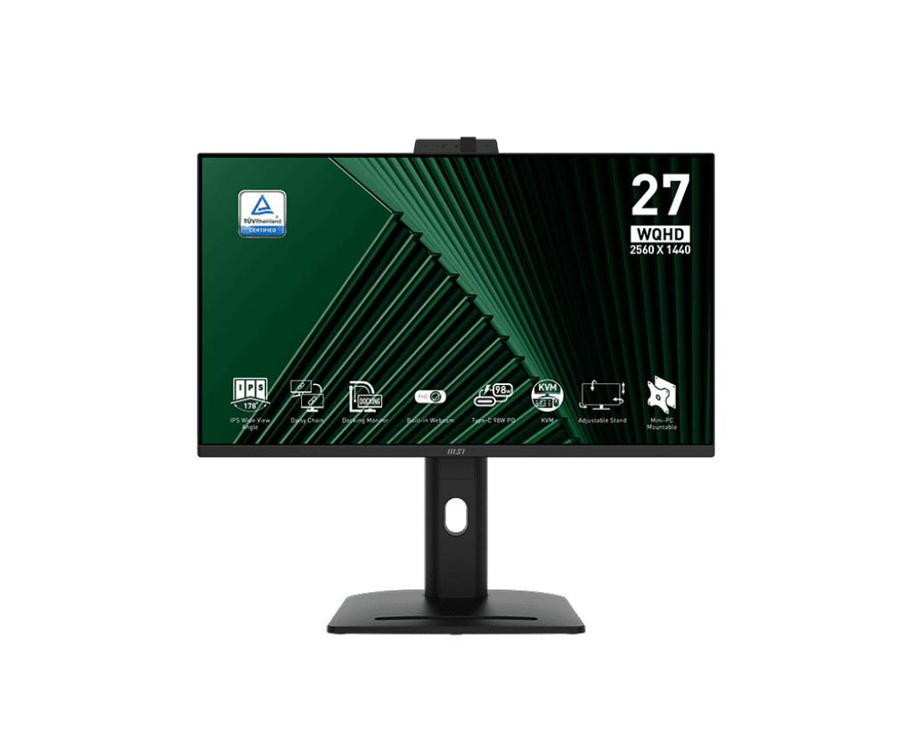 MSI 27" 2560 x 1440 (QHD) 100HZ IPS Conferencing Monitor with Webcam, Type- C 98W PD, Ethernet, Daisy Chain, Height and Pivot adjustable, Speaker (PRO MP275QPDG)
