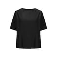 thumbnail image 3 of Timegard Hauts pour Femmes Plissés Col Rond Bouton Arrière Manches Courtes Blouse Décontractée Ample Couleur Unie Été, 3 of 6