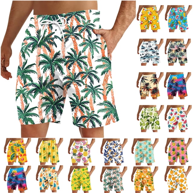 UVEASISHA Mens Tropical Swim Trunks Palm Tree Print Bathing Suits Drawstring Elastic Waist Board Shorts Lightweight Quick Dry Beach Shorts with Pockets Holiday Sales Today Multicolor 5XL