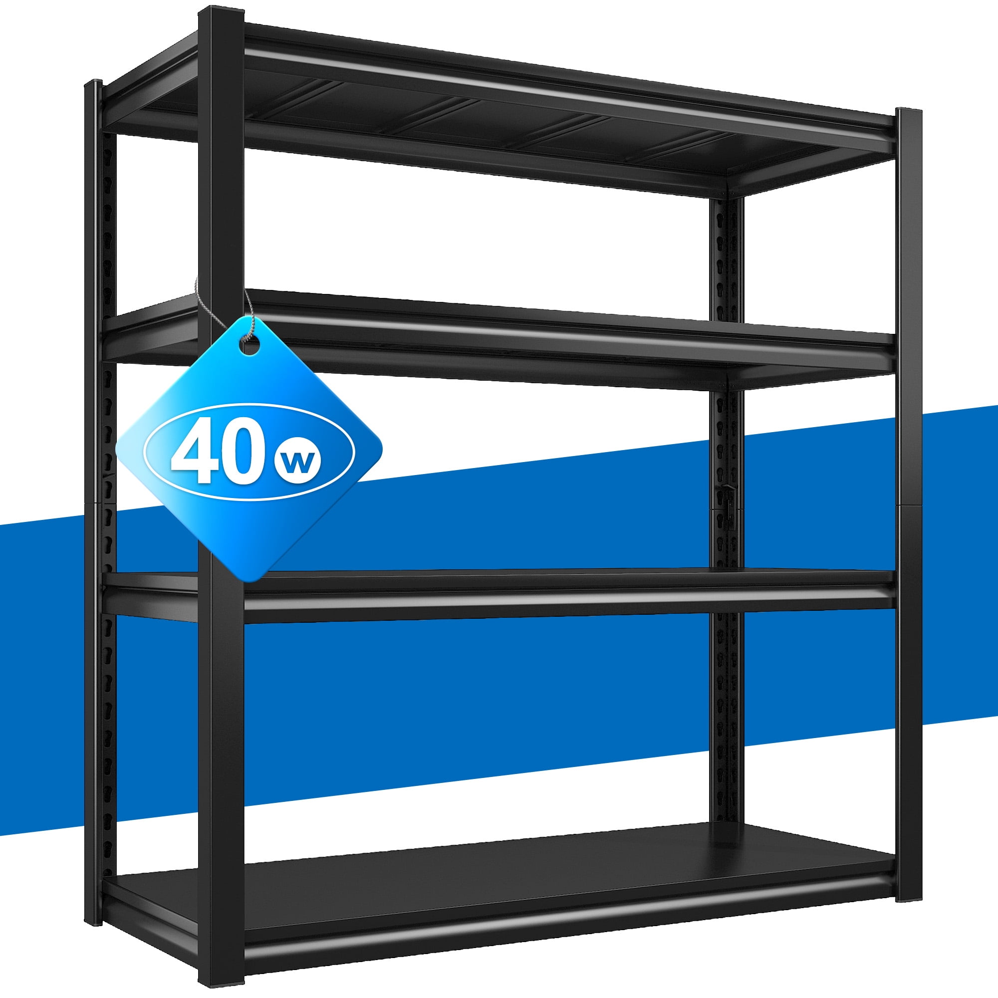 Exenoray 4-Tier Metal Shelving Unit for Garage, 1600lbs Capacity, Heavy Duty Adjustable Storage Rack for Tools, 19"D x 40"W x 57"H Black