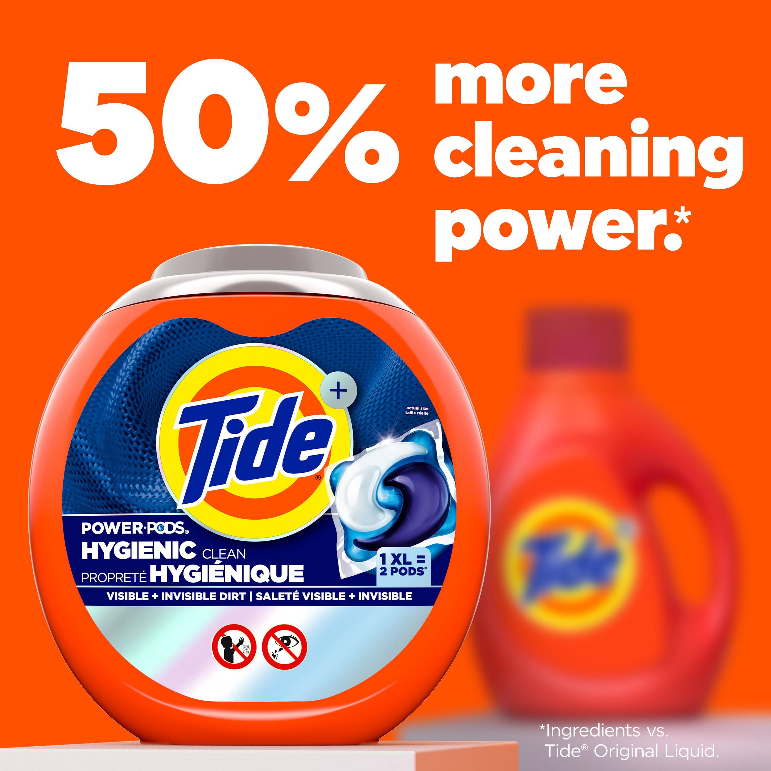 Tide Propreté Hygiénique Power PODS Capsules de Détergent à Lessive, Parfum Original, Élimine la Saleté Visible et Invisible, Capsules de Savon à Lessive Détergent, 45 Unités