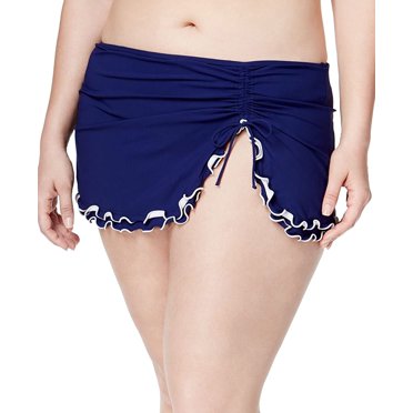 Profile by Gottex Jupe de Bain à Volants avec Fente Latérale pour Femme Grande Taille, Bleu, 18W