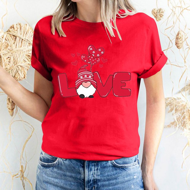 Pisexur T-shirt de la Saint-Valentin Haut T-shirt de la Saint-Valentin pour Femme Amour Imprimé T-shirt à Manches Courtes Haut à Manches Courtes Col Rond Haut/chemise
