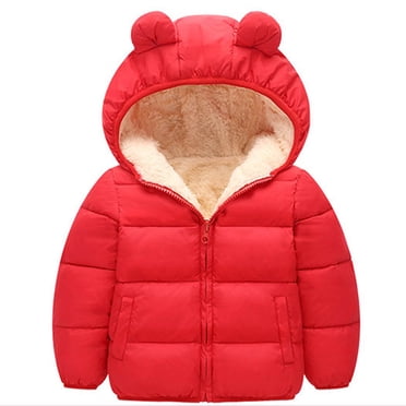 jsaierl Winter Jackets for Toddler Boy Girl Cute Bear Ear Hood Cartoon Print Coat Fall Warm Full Zip Jacket Windproof Thicken Outerwear Puffer Coat 6M-4T