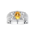 thumbnail image 1 of RYLOS Men's Rings Sterling Silver Rings Classic Designer Style 8X6MM Oval Gemstone &  Diamond Ring Citrine November Birthstone Rings For Men,  Size 12, 1 of 7