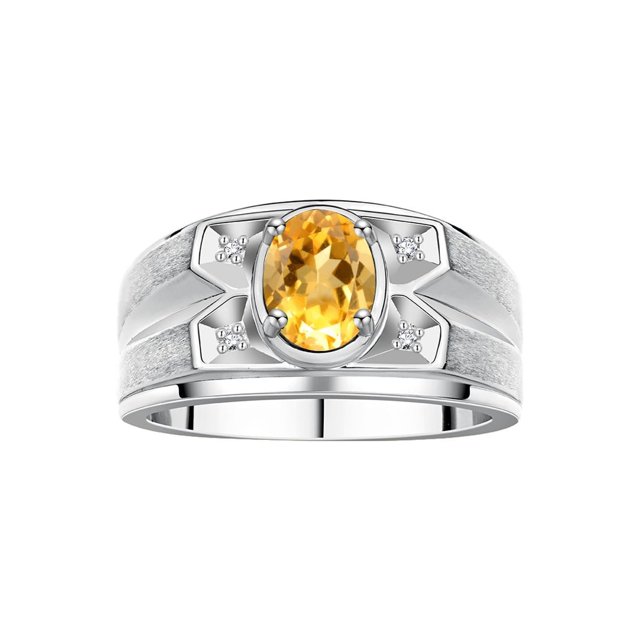 RYLOS Men's Rings Sterling Silver Rings Classic Designer Style 8X6MM Oval Gemstone & Diamond Ring Citrine November Birthstone Rings For Men, Size 12