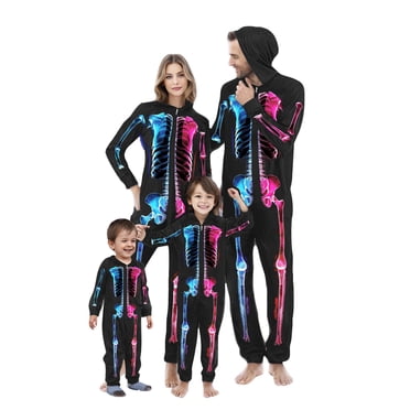 Pisexur Ensemble de Pyjamas Assortis pour la Famille d'Halloween, Décontracté, Manches Longues, Fermeture Éclair, Capuchon, Tenue de Nuit, Combinaison, Imprimé Mode, Pyjamas des Fêtes, Pyjamas Assortis d'Halloween pour Hommes/femmes/enfants/bébé