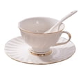 thumbnail image 1 of Glass&Bottle Coffee Cup Set 180 Ml with Saucer and Spoon in White with Gold Trim Non Body Design for Daily Use at Home and Café Settings Easy to Clean and User Friendly, 1 of 8