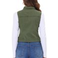 thumbnail image 3 of INSPIRE CHIC Veste Sans Manches en Denim Délavé pour Femme à Poches à Rabat sur la Poitrine, à Simple Boutonnage, Vert Armée, P, 3 of 6