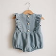 thumbnail image 4 of PMVFHDE Combinaison d'Été pour Fille Tout-Petit Bébé Barboteuse d'Été Sans Manches à Volants Col Rond Mignon Combinaison Bébé Douce en Coton Lin Combinaisons pour Filles&One-Pieces Bleu,12-18 Mois, 4 of 4