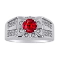 thumbnail image 1 of RYLOS Men's Rings Sterling Silver Designer Starburst 7MM Round Gemstone & Diamond Ring Ruby July Birthstone Rings Size 12, 1 of 7