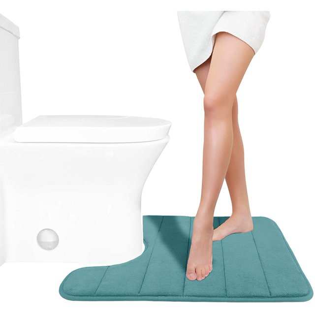 ORUYROP Memory Foam Toilet Bath Mat U-Shaped, Soft and Comfortable, Water Absorption, Non-Slip, Thick, Machine Wash, Easier to Dry for Bathroom Commode Contour Rug, 24 X 20 Inch, Egg Shell Blu