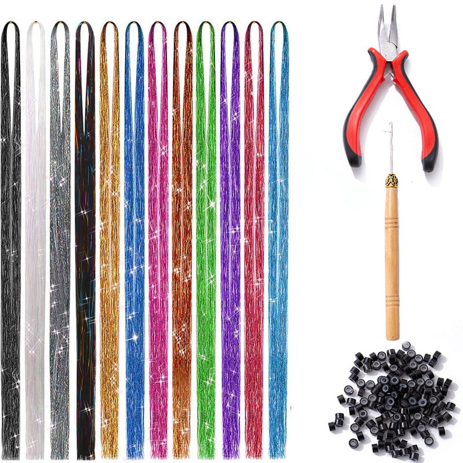 94cm Hair Extension Tinsel with Tool 12 Mixed Colors Hair Extension Tinsel Kit
